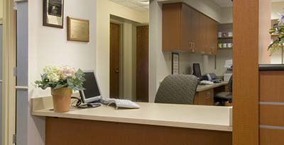 Reception Desk close up.