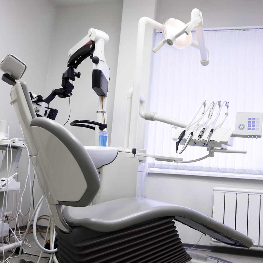 Close up of a dental treatment room chair.