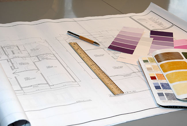 Office Design Plans, paint and material samples.