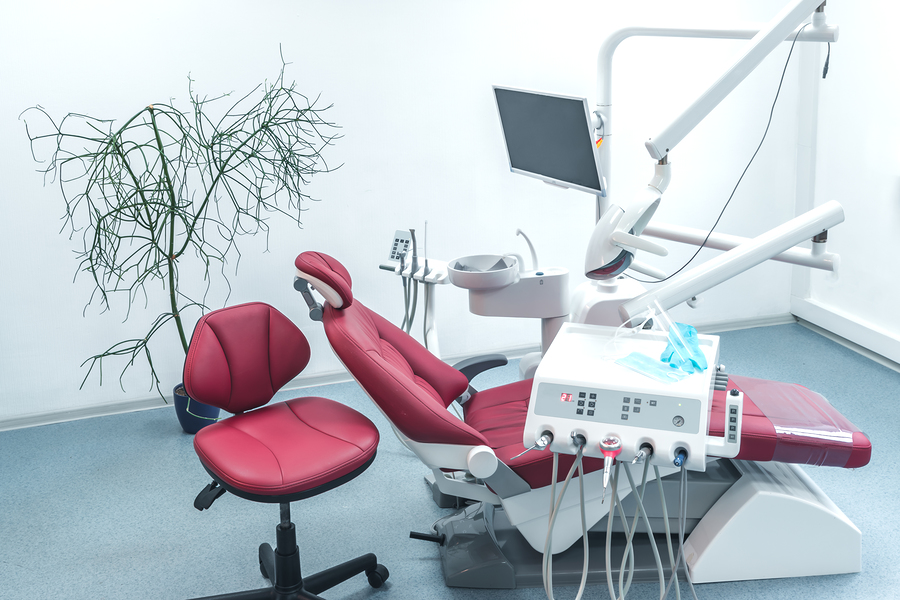 Dental treatment chair in a modern dental office.