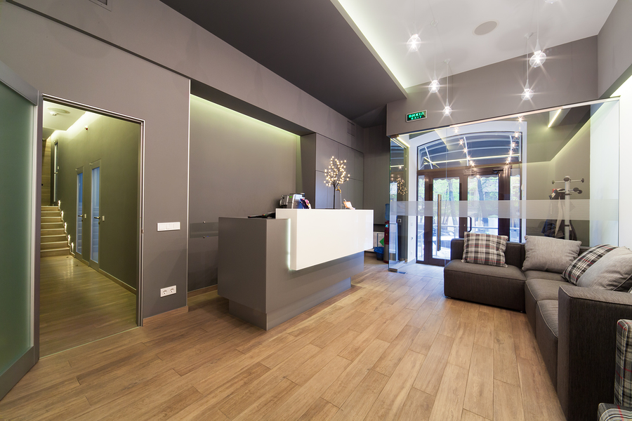 Lobby and entrance to a remodeled dentist office.