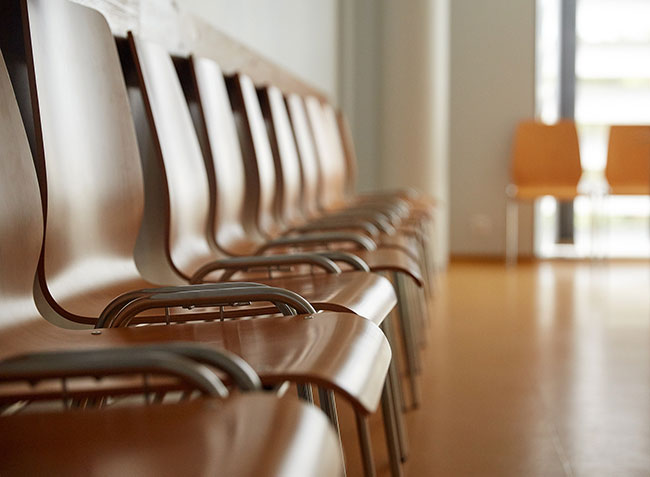 Furniture in a dental office waiting room